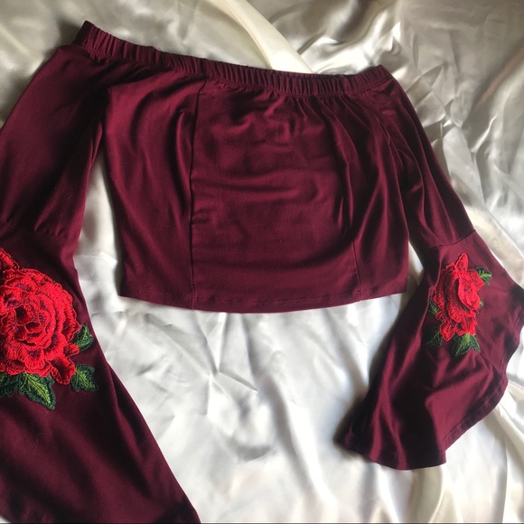 Tops - Burgundy Off the Shoulder Top